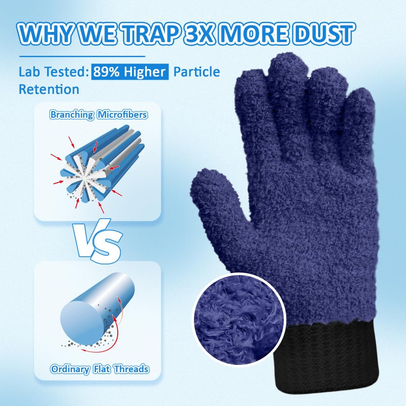 MIG4U 2 Pairs Microfiber Gloves - Dusting Gloves for House Cleaning - Washable Blind Cleaner Duster Tool (Navy,S/M) - Image 2